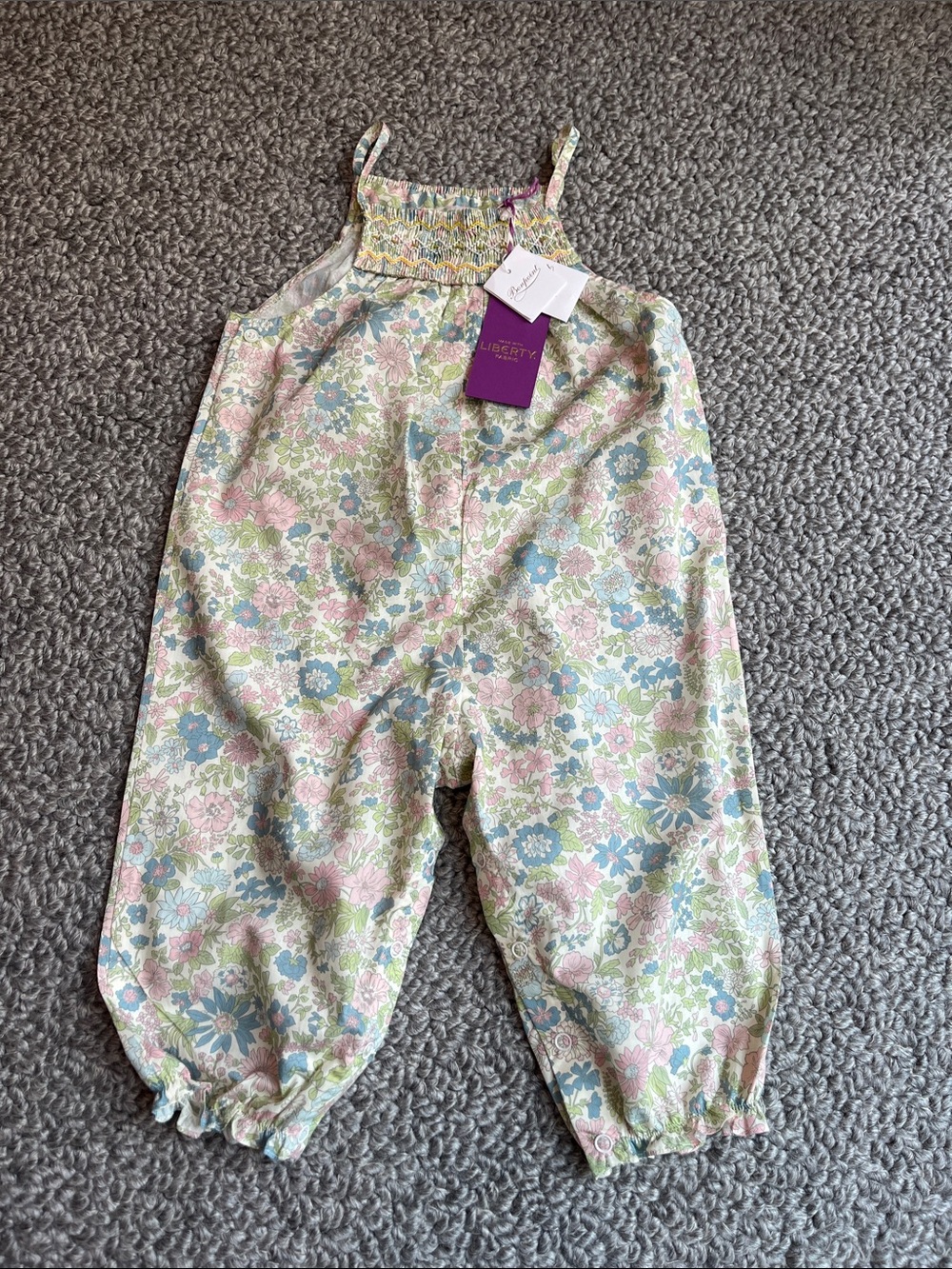 Bonpoint Liberty of London Pastel Floral Smocked Overalls - Pink & Blue NEW